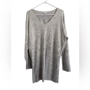 Pure Jill J Jill Pullover Tunic White & Gray Ombre Abstract V Neck Sweater